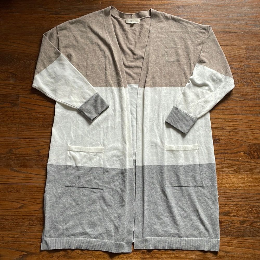 Peyton Primrose Brown, White & Gray Color Block Cardigan
